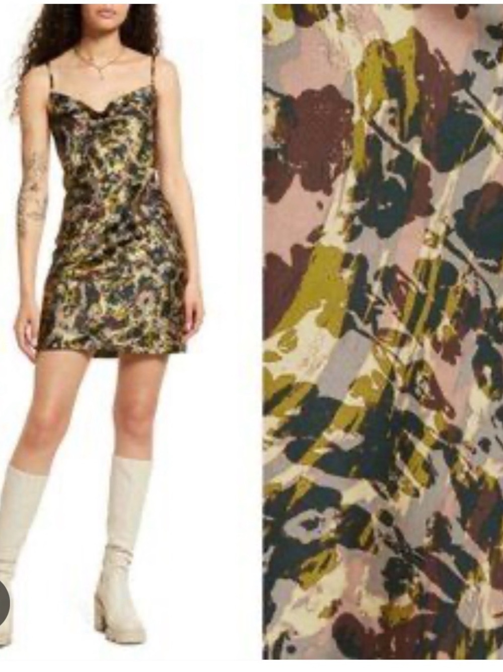 BP Cowl Neck Satin Slip Mini Dress in Olive, Mauve & Black